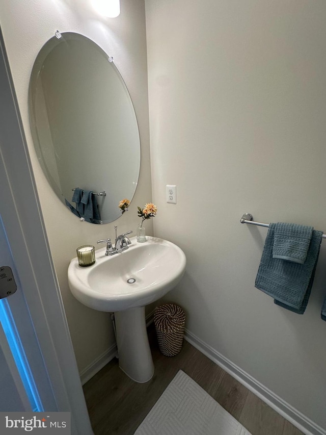 bathroom with wood-type flooring