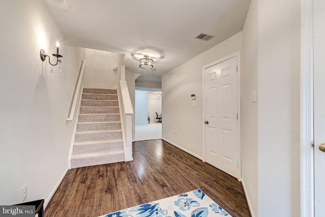 entrance foyer featuring dark wood-type flooring