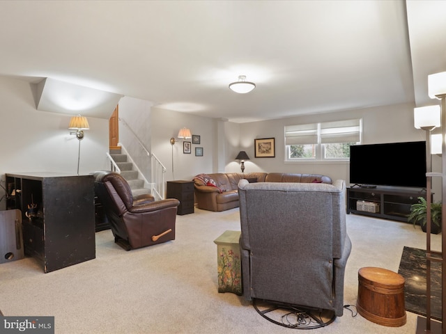 living room with light colored carpet