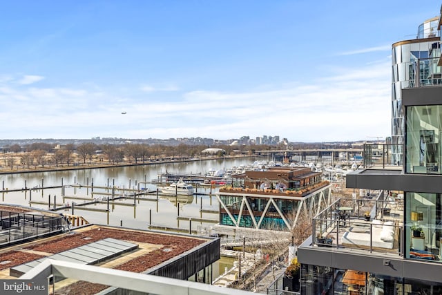 dock area featuring a water view