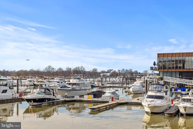 view of dock featuring a water view