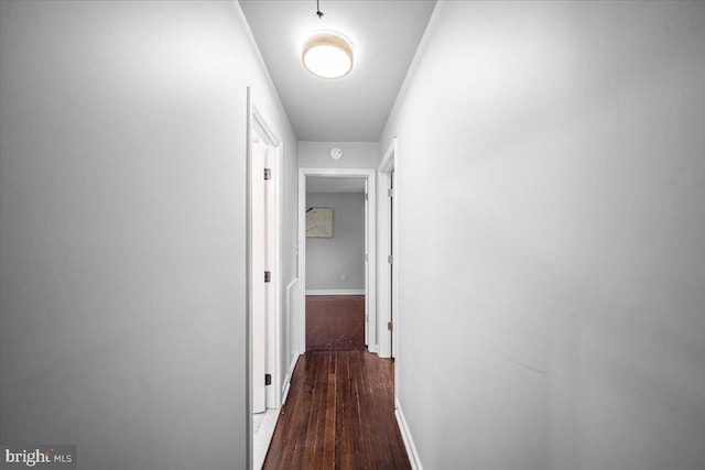 hallway with dark hardwood / wood-style flooring