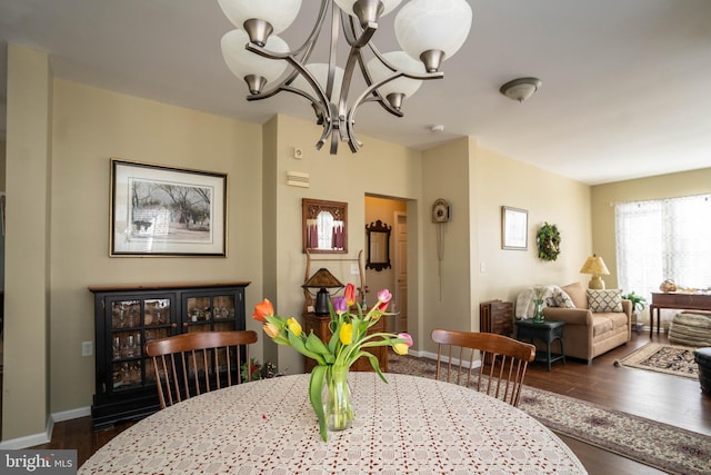 dining room featuring dark wood-type flooring and a notable chandelier