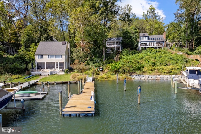 dock area with a water view