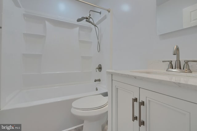 full bathroom with vanity, tub / shower combination, and toilet