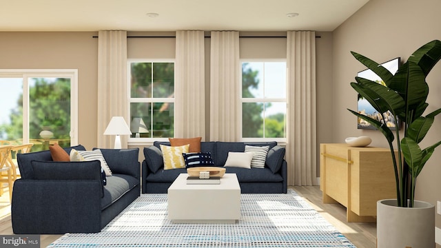 living room with light hardwood / wood-style flooring