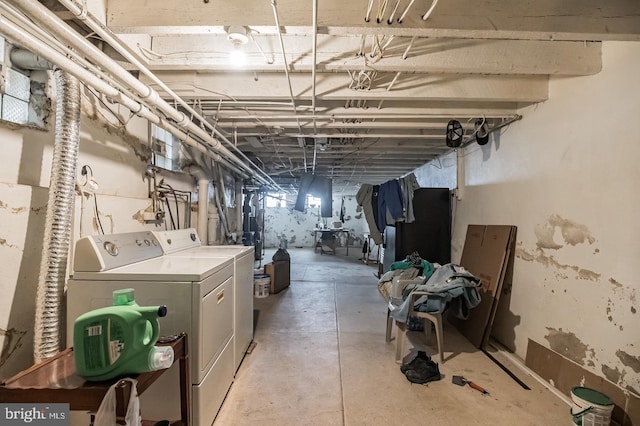 basement with independent washer and dryer