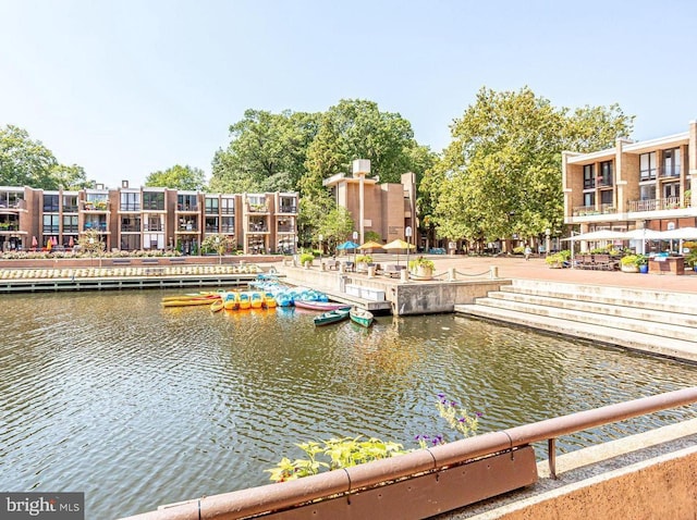 dock area with a water view