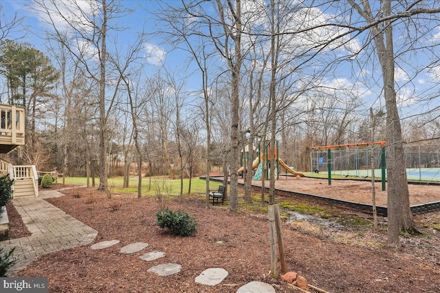 view of yard with a playground