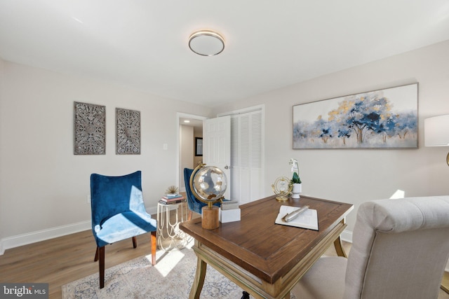 office featuring baseboards and wood finished floors