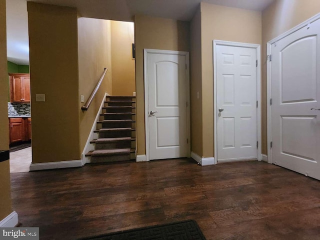 foyer entrance featuring dark hardwood / wood-style floors