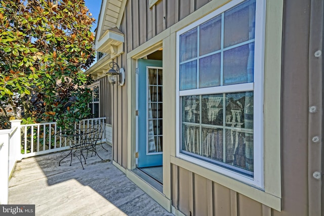 entrance to property with board and batten siding