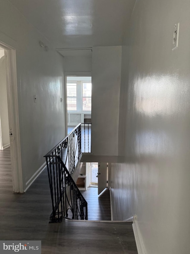 stairs with wood-type flooring