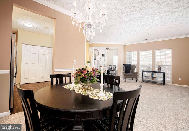 105 Sunshine Ct Unit F, Forest Hill, MD 21050 - carpeted dining area with ornamental molding, baseboards, and a textured ceiling