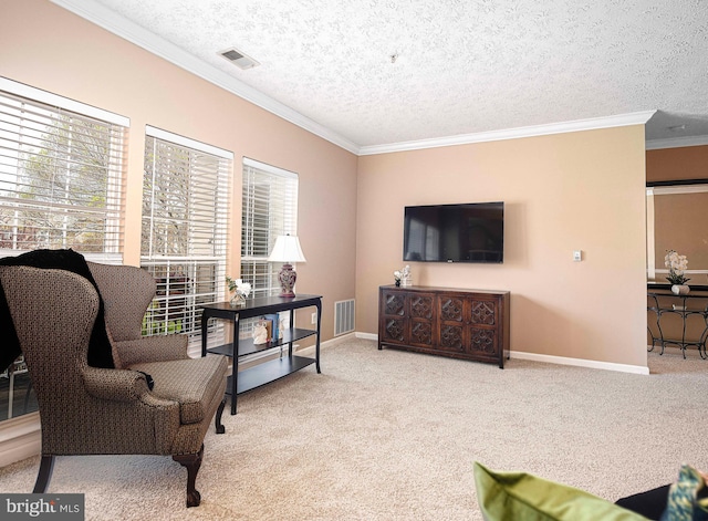 105 Sunshine Ct Unit F, Forest Hill, MD 21050 - living area featuring carpet, visible vents, and ornamental molding