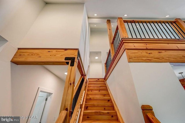 stairs with a high ceiling