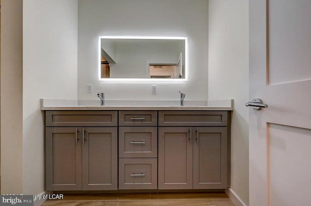 bathroom with vanity and wood-type flooring