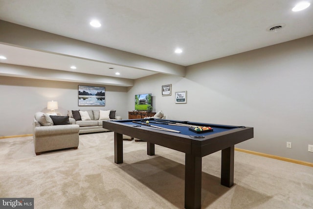 rec room featuring carpet and pool table