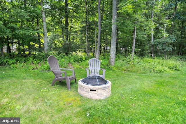 view of yard with an outdoor fire pit