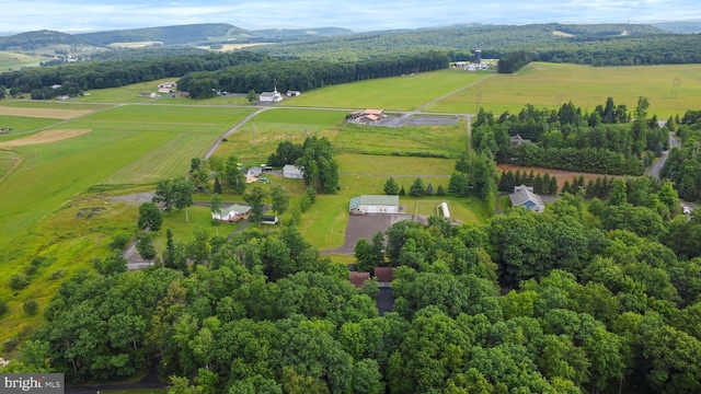 bird's eye view with a mountain view and a rural view