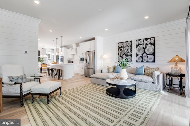 living room with light wood-type flooring