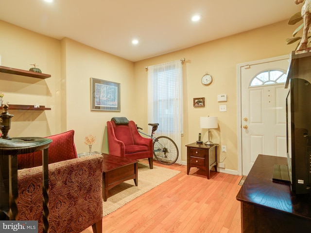 sitting room with light hardwood / wood-style flooring