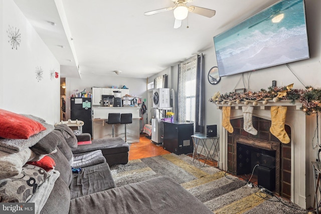 living room with ceiling fan