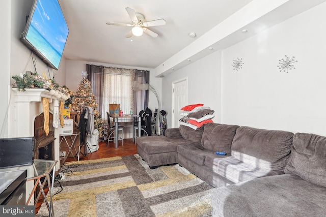 living room with ceiling fan