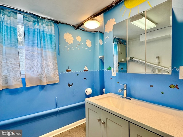 bathroom featuring vanity and electric panel