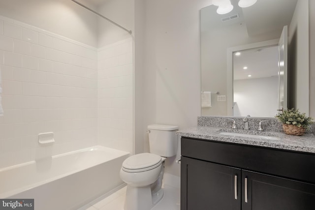 full bathroom with vanity, tile patterned floors, toilet, and shower / bath combination