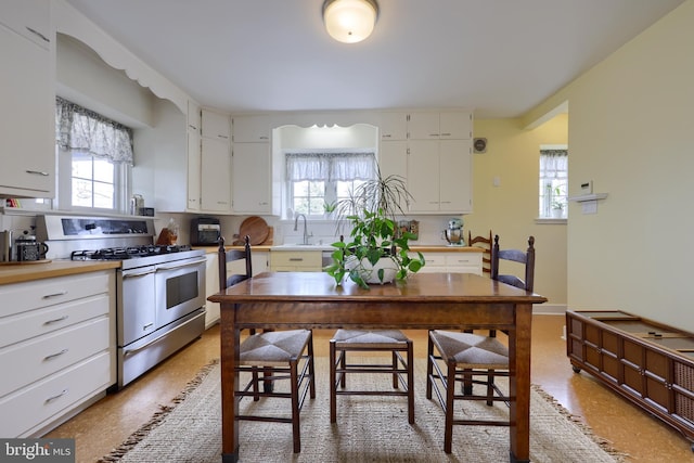 kitchen featuring white cabinetry, double oven range, and sink