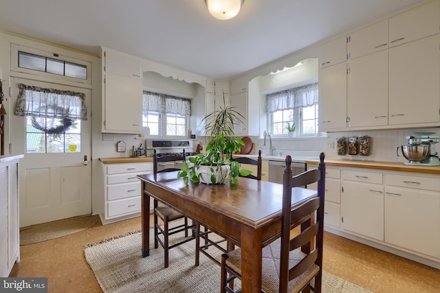 dining space featuring sink