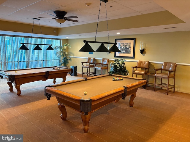 game room featuring ceiling fan and billiards