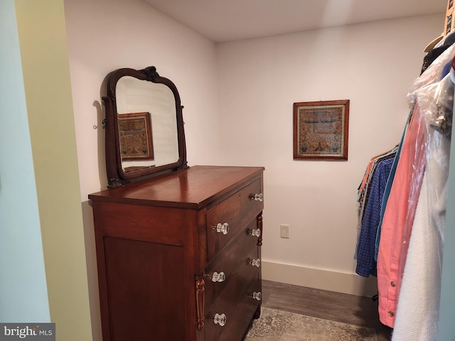 walk in closet featuring dark wood-type flooring