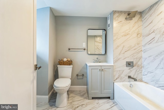 full bathroom with vanity, tiled shower / bath, and toilet