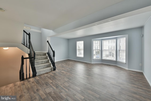 unfurnished living room with dark hardwood / wood-style floors