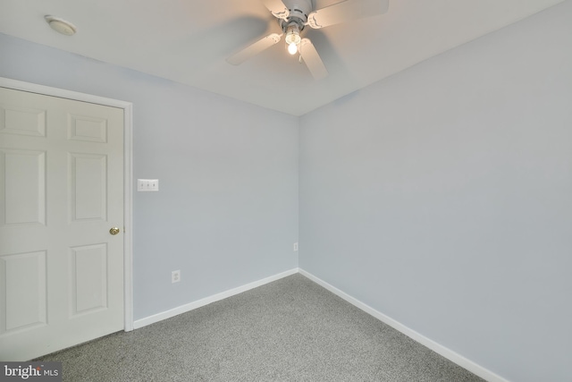 unfurnished room featuring carpet floors and ceiling fan