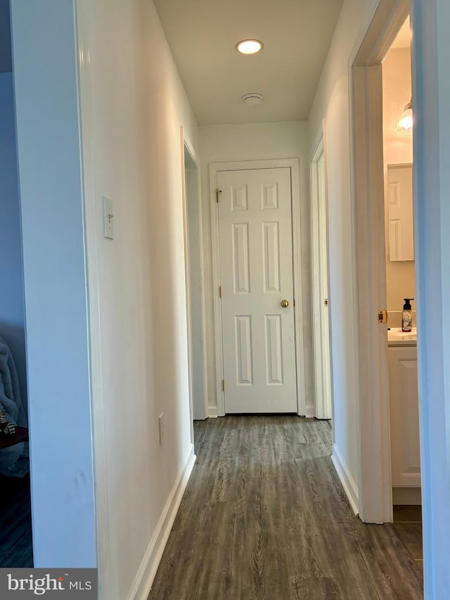 hall featuring dark wood-type flooring