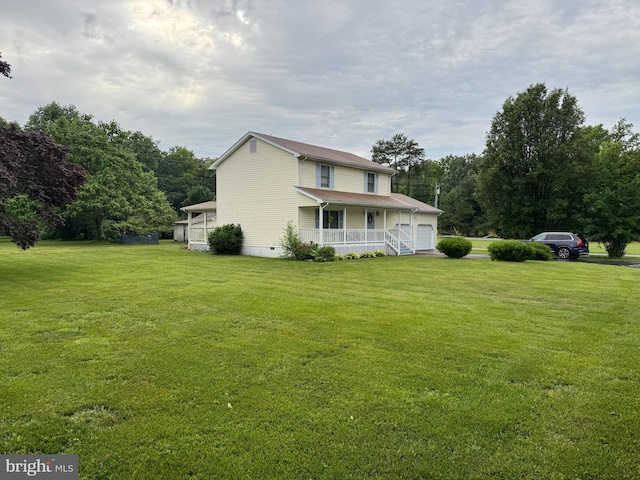 exterior space featuring a porch and a garage