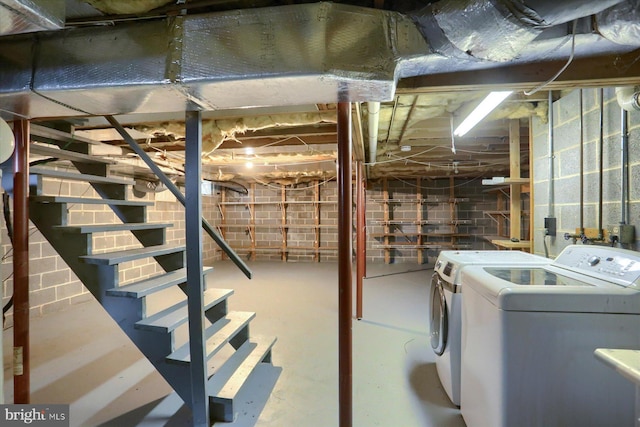 basement featuring washer and dryer