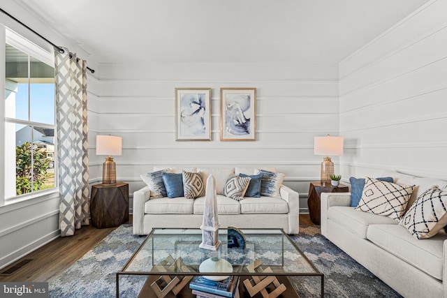 living room featuring dark hardwood / wood-style floors