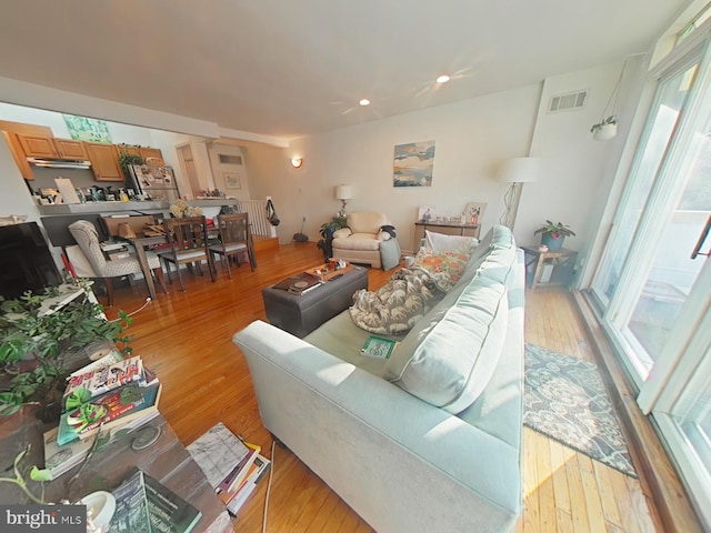 living room with light hardwood / wood-style flooring