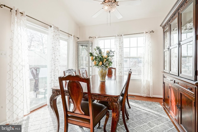 dining area with ceiling fan