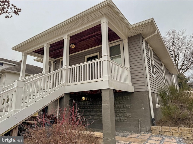 view of home's exterior with covered porch