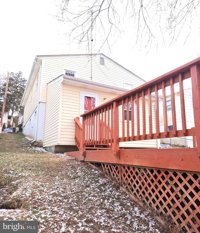 view of snow covered deck