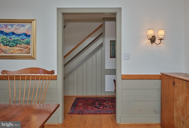 stairway with wood-type flooring