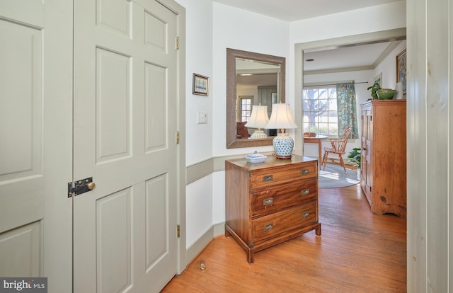 hall with light hardwood / wood-style flooring