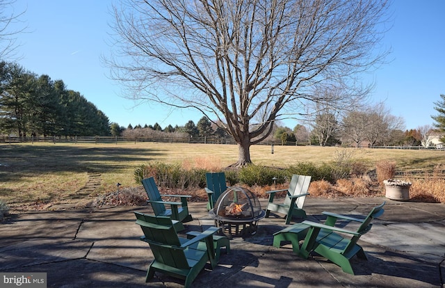 view of patio / terrace with a fire pit