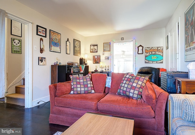 living room featuring dark hardwood / wood-style flooring