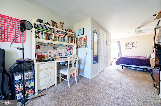 bedroom featuring carpet floors and ceiling fan